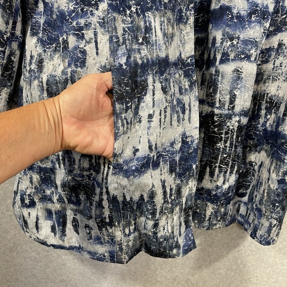 Chicos Jacket Women Sz‎ 2 US 12 Blue Silver One Hook Closure Shoulder Pads Lined - Picture 10 of 11